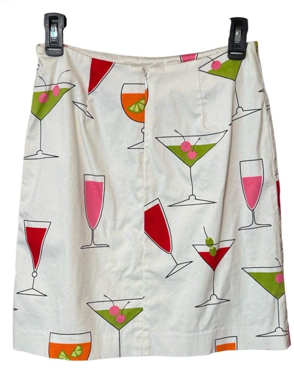 Martini Cocktail Print Mini Skirt White Retro Resort Size 4 - Picture 3 of 3